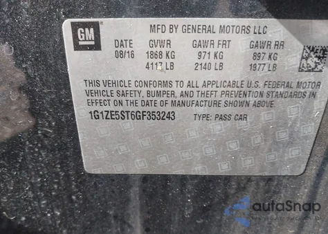 2016 Chevrolet Malibu 1Lt z USA, uszkodzony, nr VIN 1G1ZE5ST6GF353243